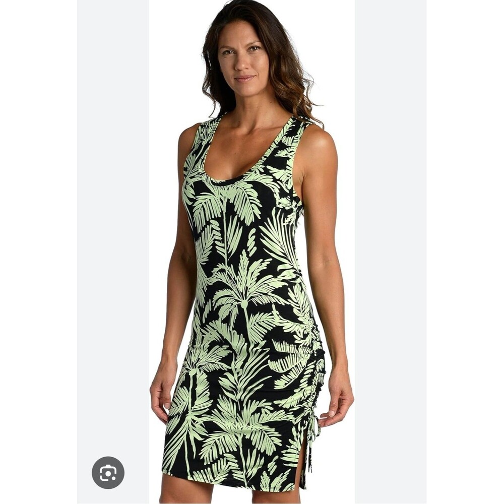 Citrus Womens Standard Dress Swimsuit Cover up Black Abstract Palm Green Size XS